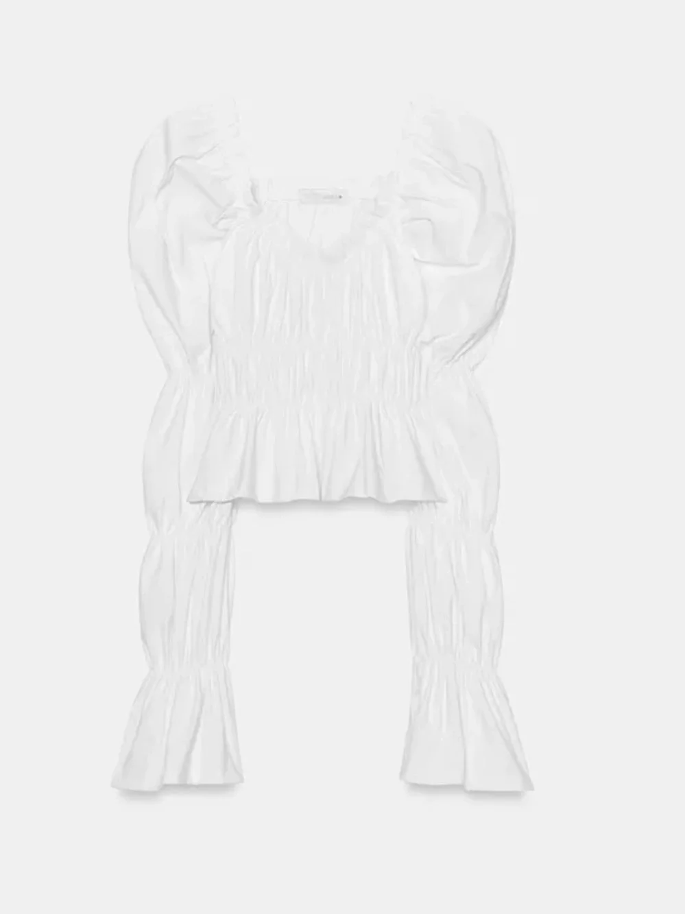 Zara White Smocked Puff-Sleeve Blouse. POP
